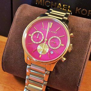 Michael Kors Bailey Chronograph Pink Dial Gold-tone Ladies Watch MK5909